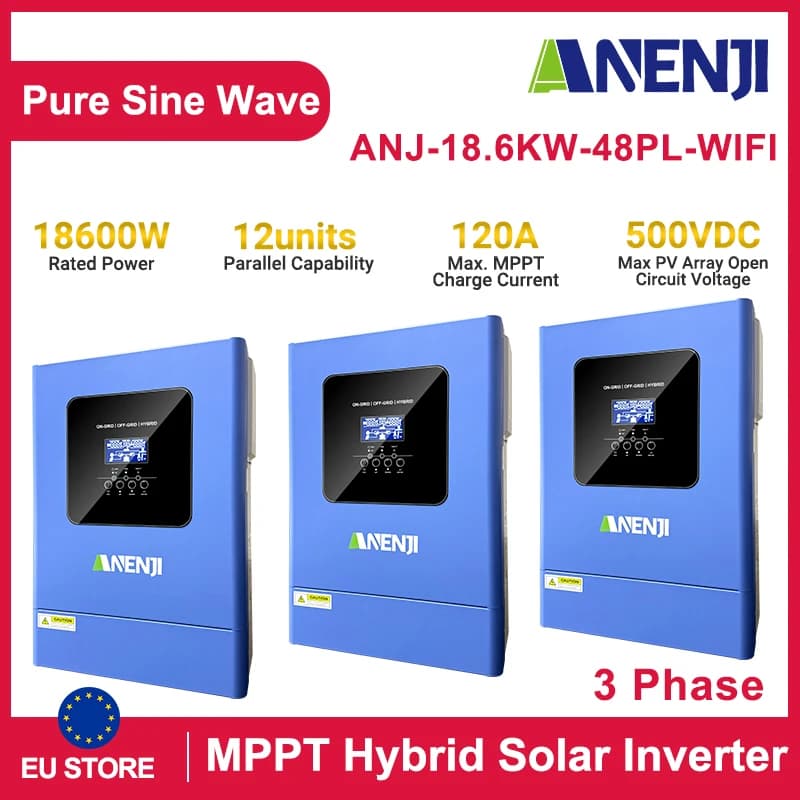 Inversores ANENJI de 18,6 kW, inversor Solar híbrido de 48V, paralelo en fuera de la red, cargador Solar MPPT120A de onda sinusoidal pura para Panel