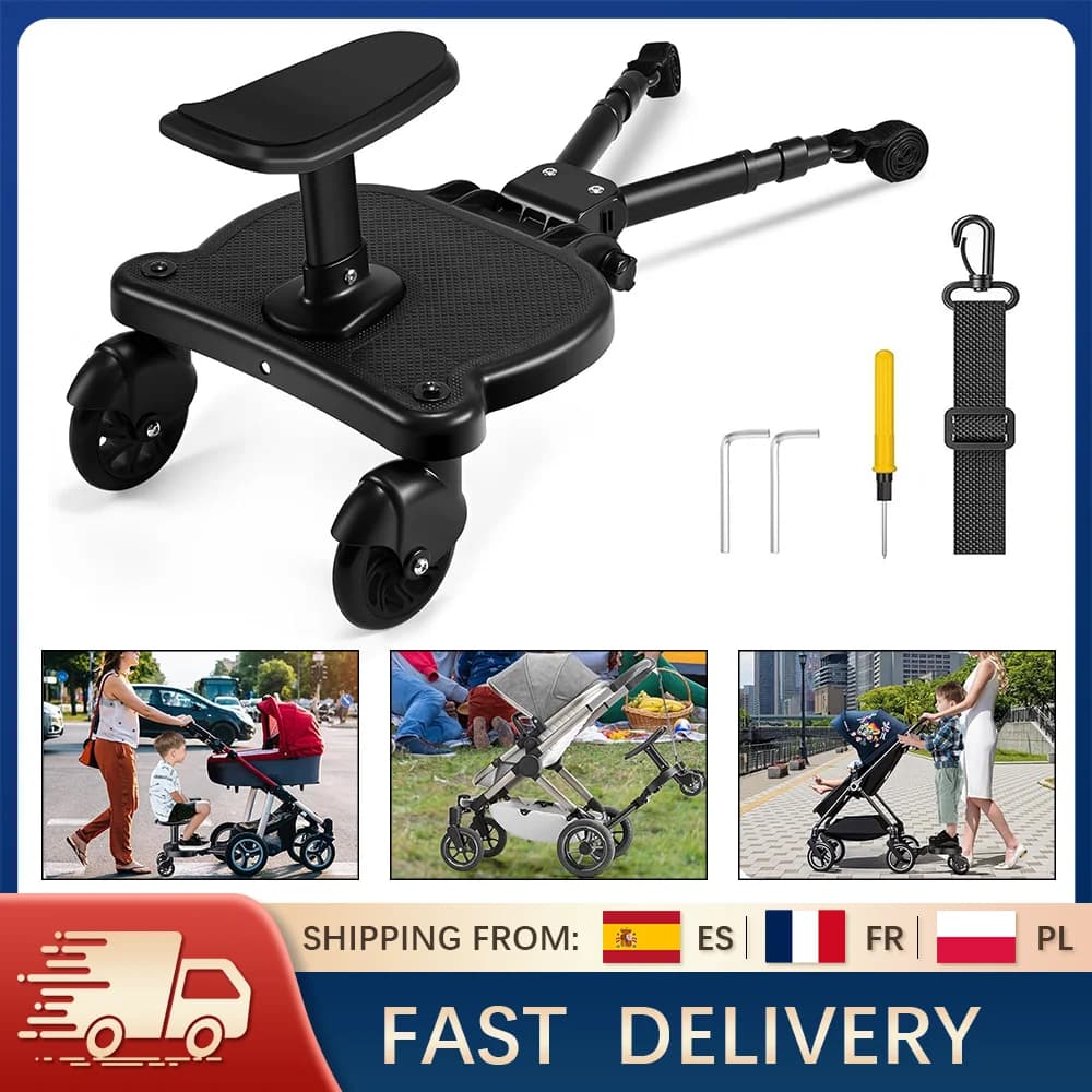 Plataforma universal para carrito de bebé con asiento, plataforma ajustable con respaldo y giro de 360 grados °   Ruedas para Niños Pequeños de 2