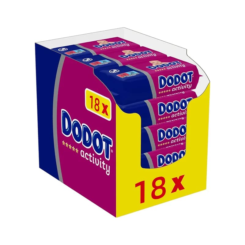 Dodot Toallitas Activity para Bebé 972 toallitas , 18 Paquetes ( 18 Formato Duplo x 54 ) – Protección Máxima, pH Natural Equilibrado, Textura