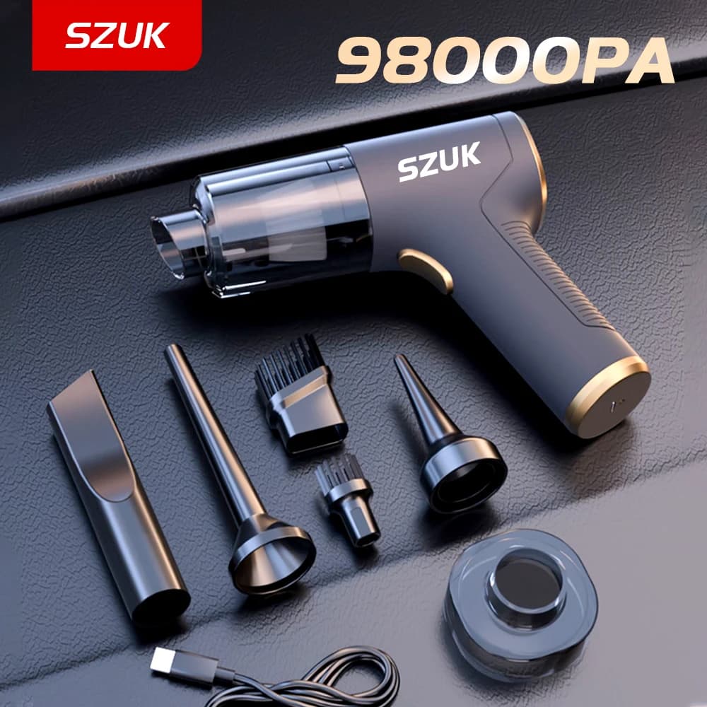 SZUK-Mini aspirador de coche 98000PA, potente máquina de limpieza de mano de succión fuerte para coche y hogar, limpiador inalámbrico portátil 