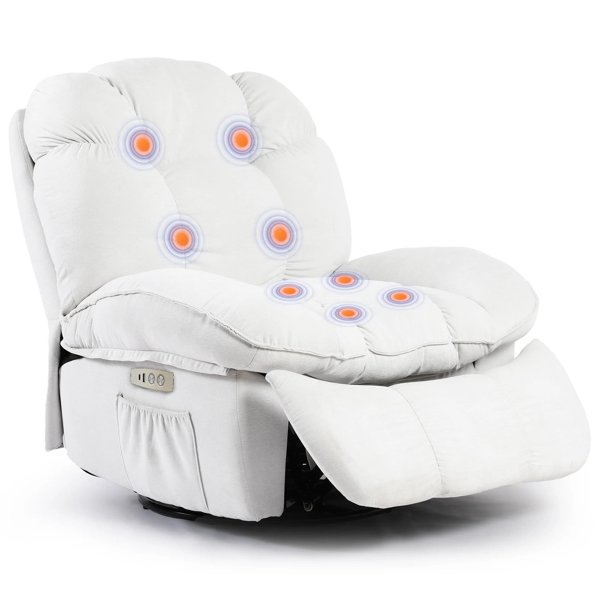 Sillón eléctrico blanco para masajes y relajación, sofá de masaje con airbags multipiezas, silla giratoria ajustable
