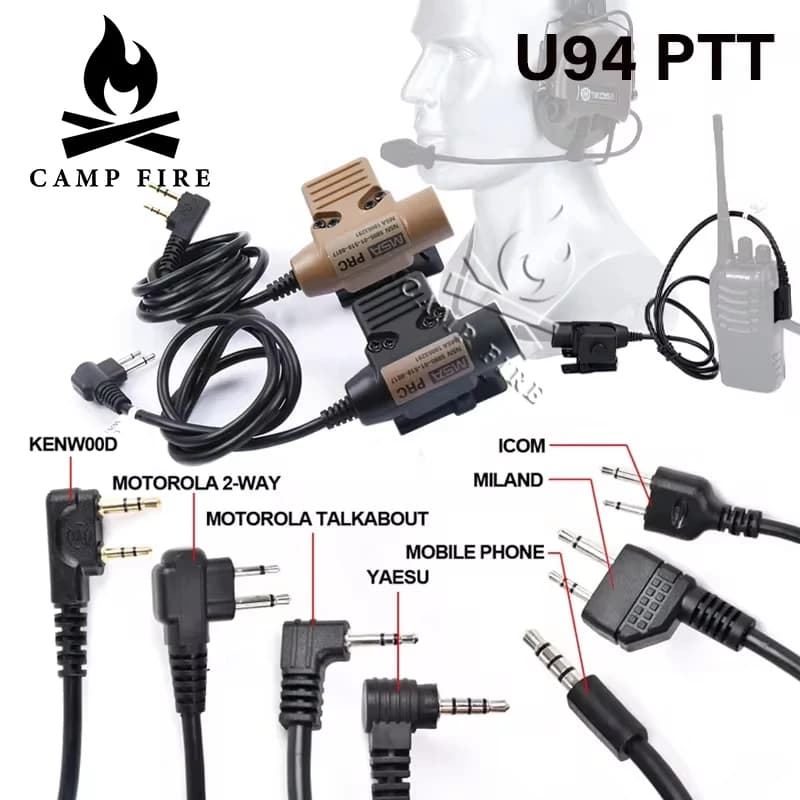 WADSN adaptador de auriculares táctico militar U94 PTT para COMTAC Earmor Baofeng Kenwood Walkie Talkie Radio Motorola Midland ICOM YAES