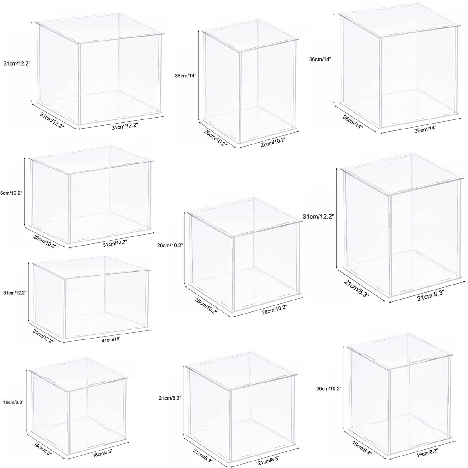 Caja de exhibición acrílica transparente, estuche organizador para encimera, escaparate a prueba de polvo para figuras/juguetes/
