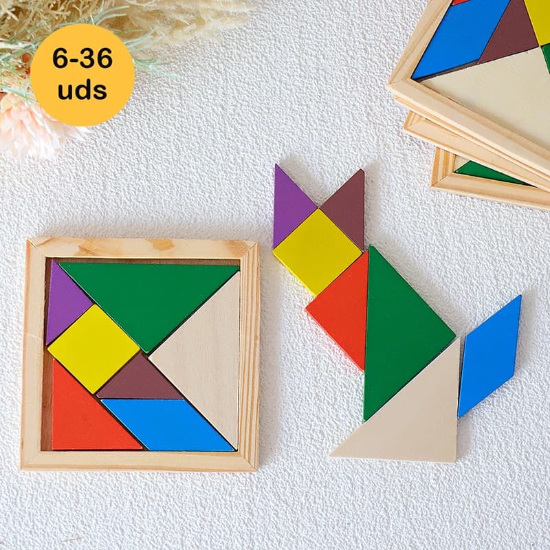 Lote de 6 a 36 unidades de tangram para niños, tangram madera, puzzle infantil, Regalos de cumpleaños infantil, Regalos para niños clase colegio,