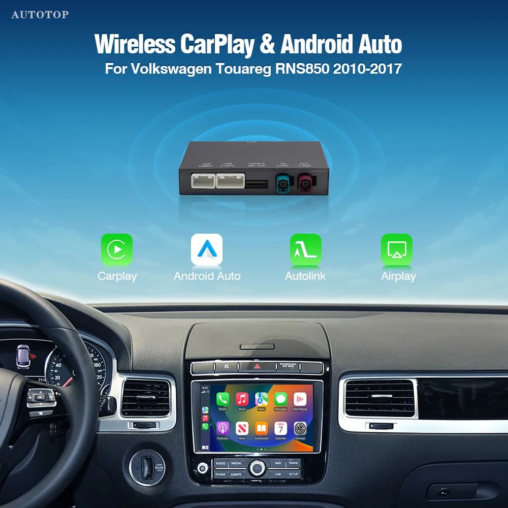 Decodificador de interfaz inalámbrica CarPlay AUTOTOP para Volkswagen Touareg RNS850 2010-2017, compatible con Android Auto Mirror Link y la cámara