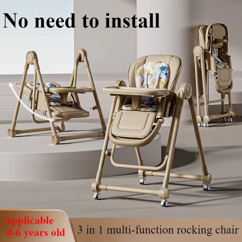 Silla alta 2 en 1 para bebé, silla mecedora multifunción para niños, silla de comedor ajustable con ruedas cardánicas suaves, silla reclinable