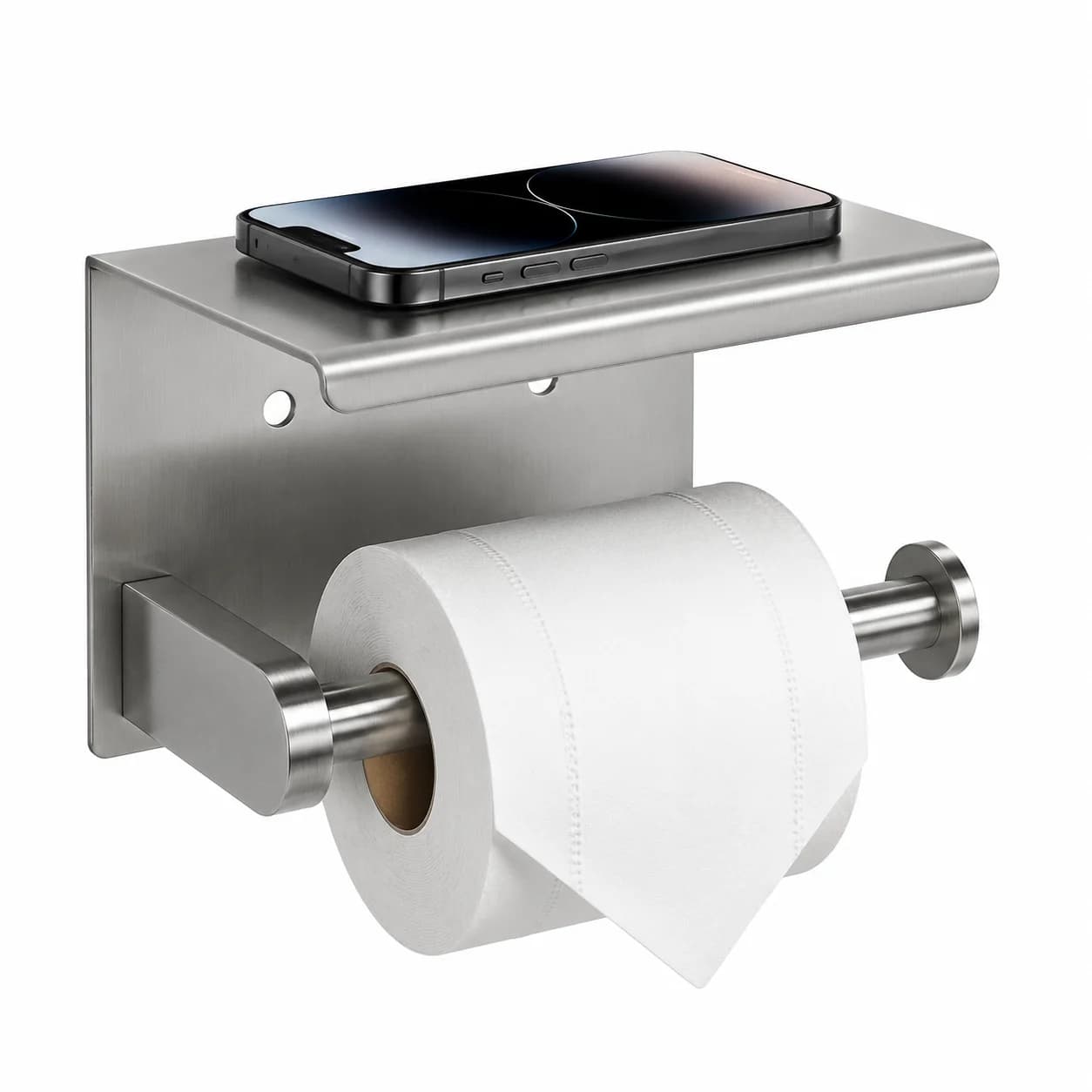 Portarrollos de papel higiénico adhesivo con estante – Acero inoxidable 304 – No requiere taladrar ni tornillos – Apto para rollos de papel