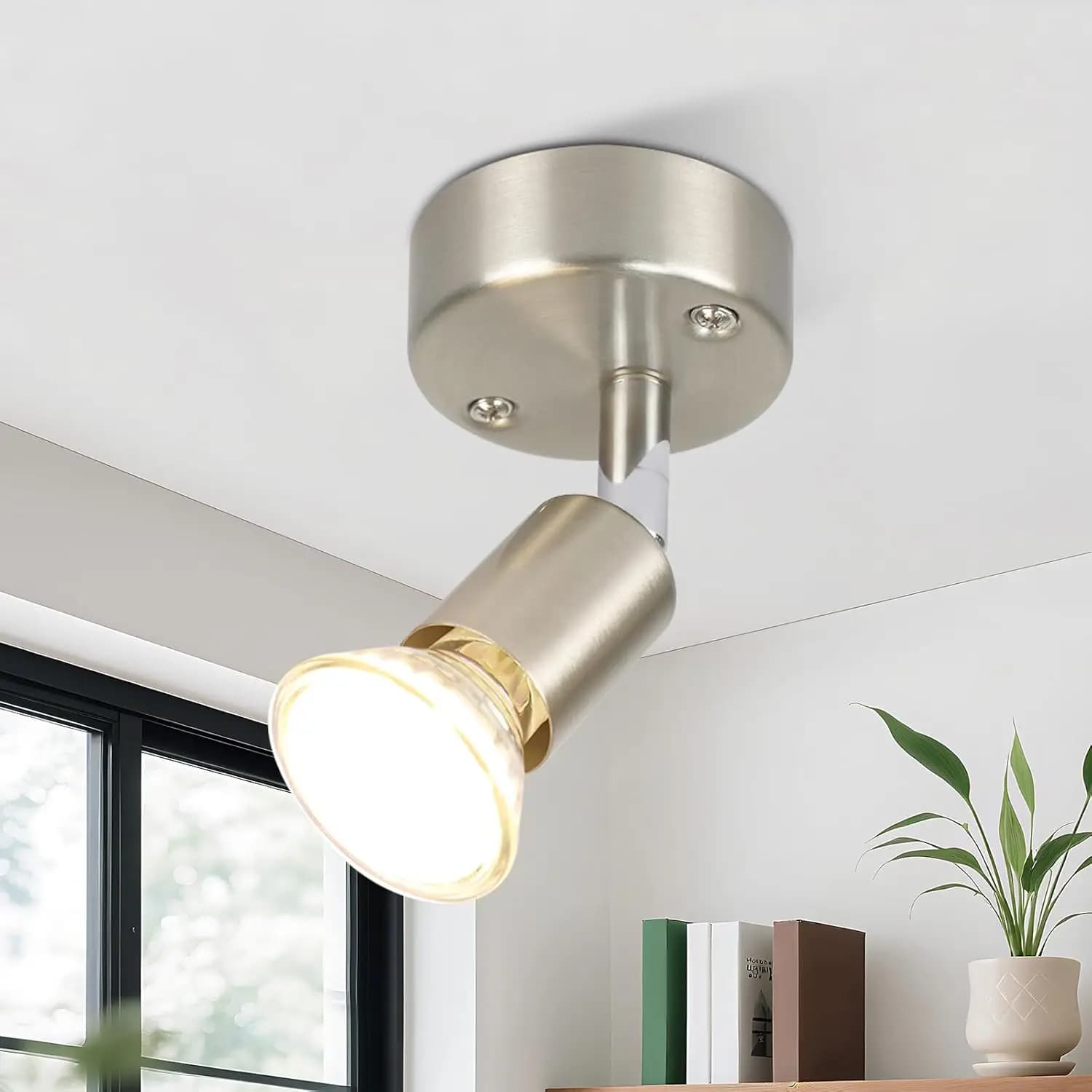 Foco de techo LED de 2 bombillas: 6W GU10 Modern 350 °   Lámpara de Techo Giratoria con Foco de Luz Blanca Cálida de 3000K, Lámpara de Techo