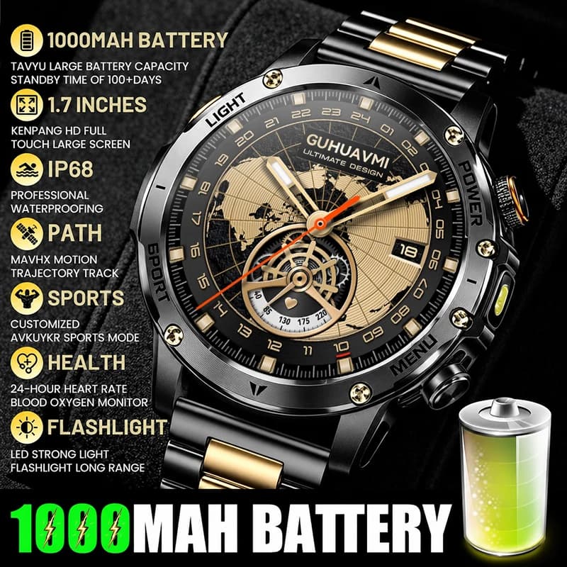 2026 Nuevo reloj inteligente original de batería 1000mAh hombres, pantalla AMOLED, llamada Bluetooth, IP68 impermeable, rastreador de fitness