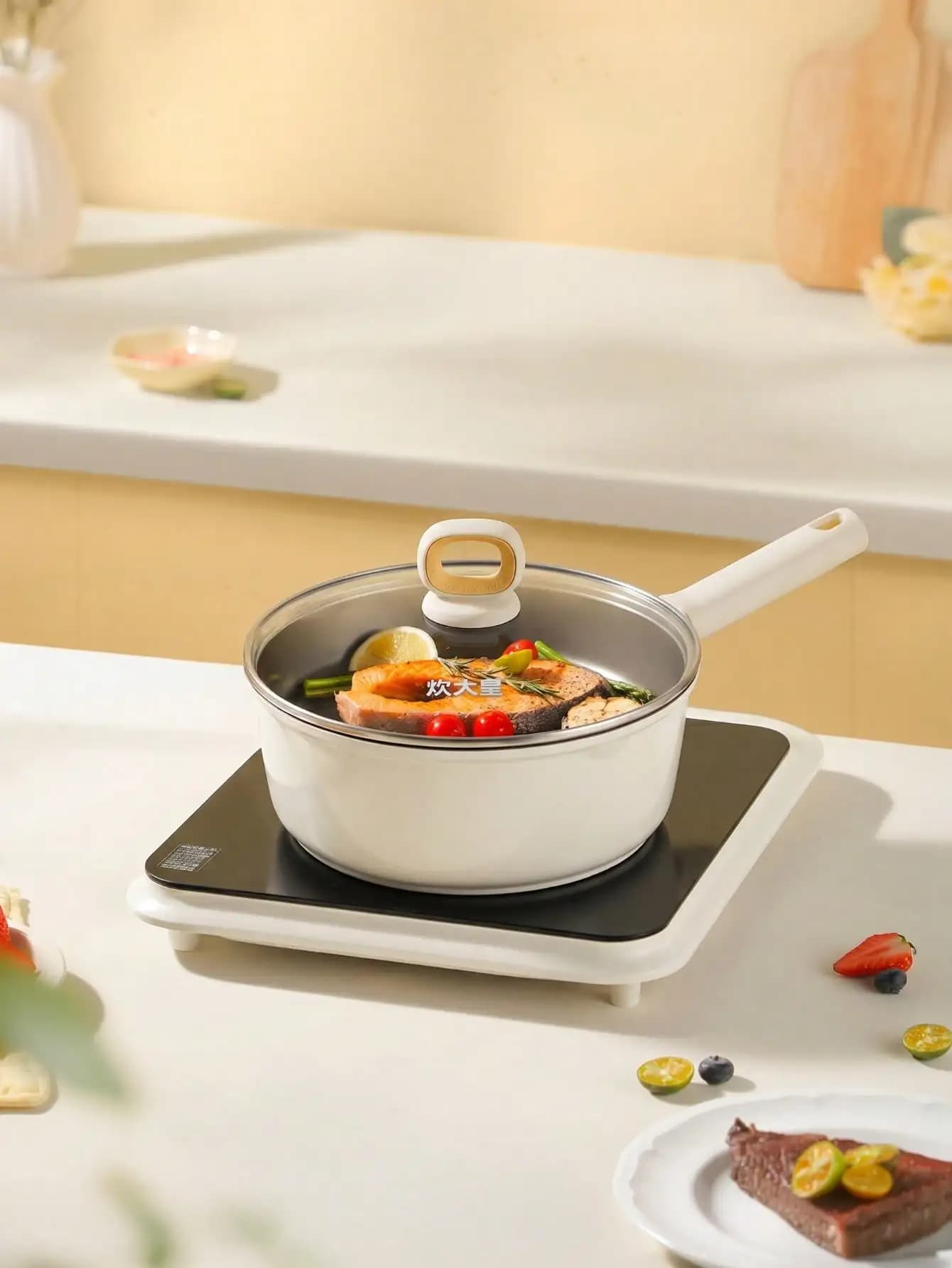 Olla para Leche Antiadherente de Titanio Cooking King con Menos Humo, Olla para Calentar Comida para Bebés, Olla para Fideos, Ligera y Resistente al