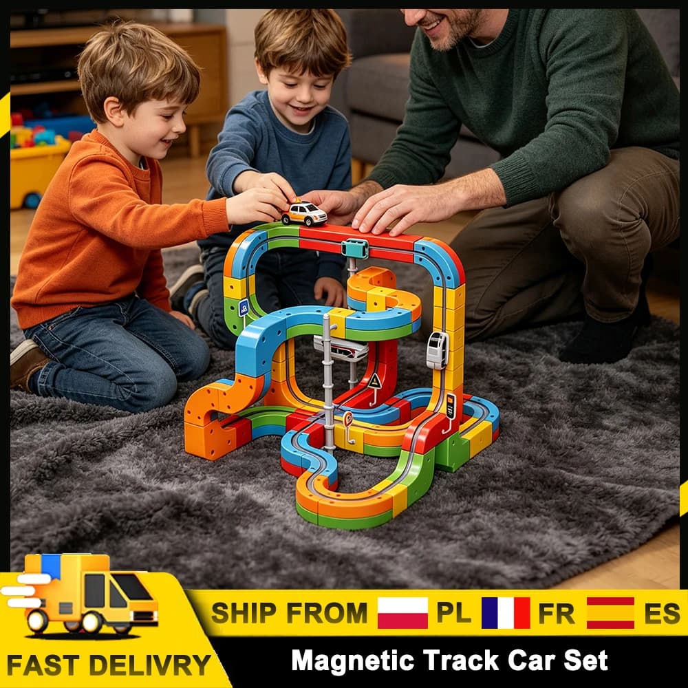 Set de 51/81/123 Piezas de Vías Magnéticas Eléctricas para Coches de Juguete, Set de Trenes con Rieles Mágicos Flexibles y Cambiables, El Mejor