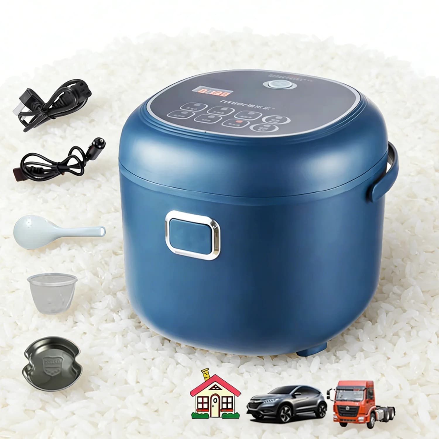 Olla Arrocera Eléctrica Portátil de 2L y 200W para Auto y Hogar, 12V 24V 220V, para Camionetas y Camiones, para 1-3 Personas
