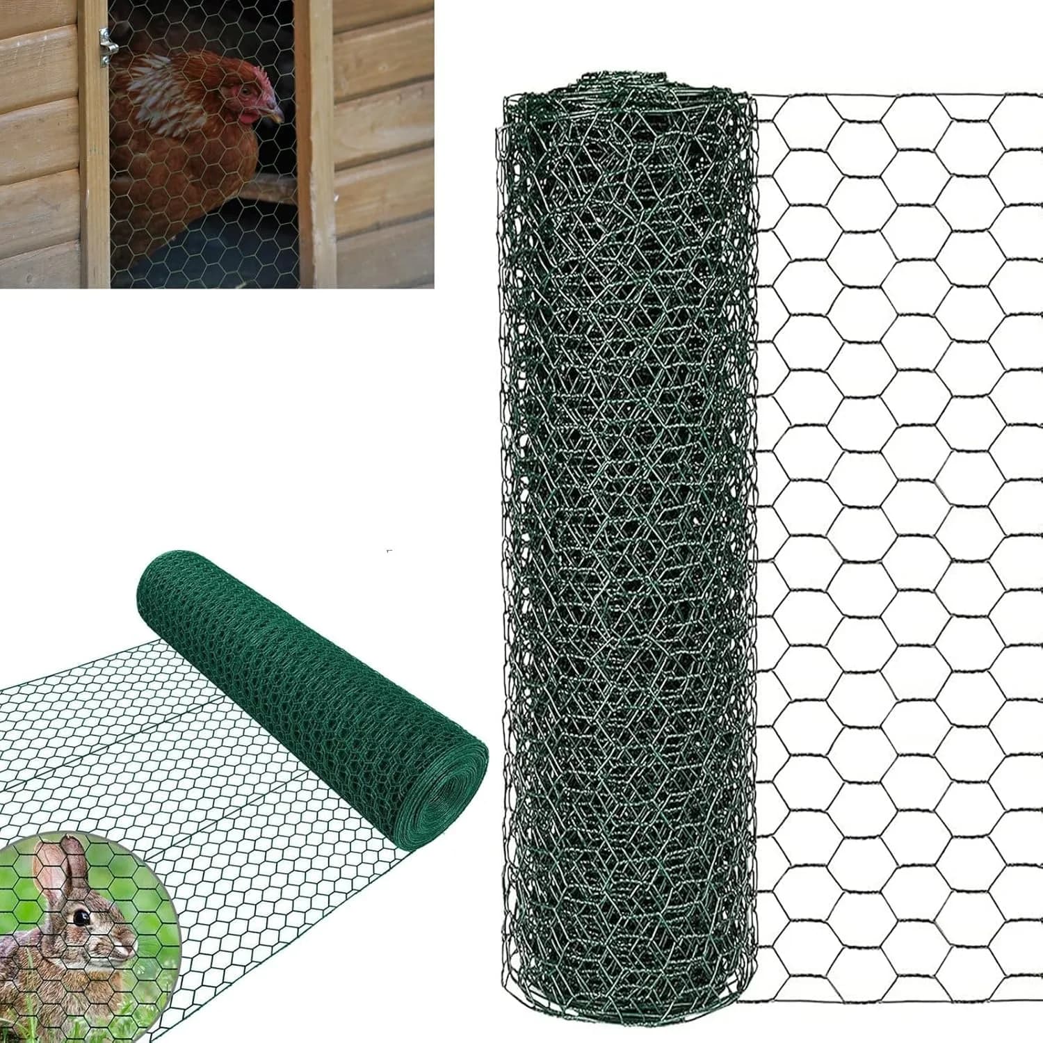 Red de cría cautiva, malla hexagonal - 25 m - 50 cm de altura - Cercado de jardín - Malla metálica - Ancho de malla 25 mm - Malla metálica verde