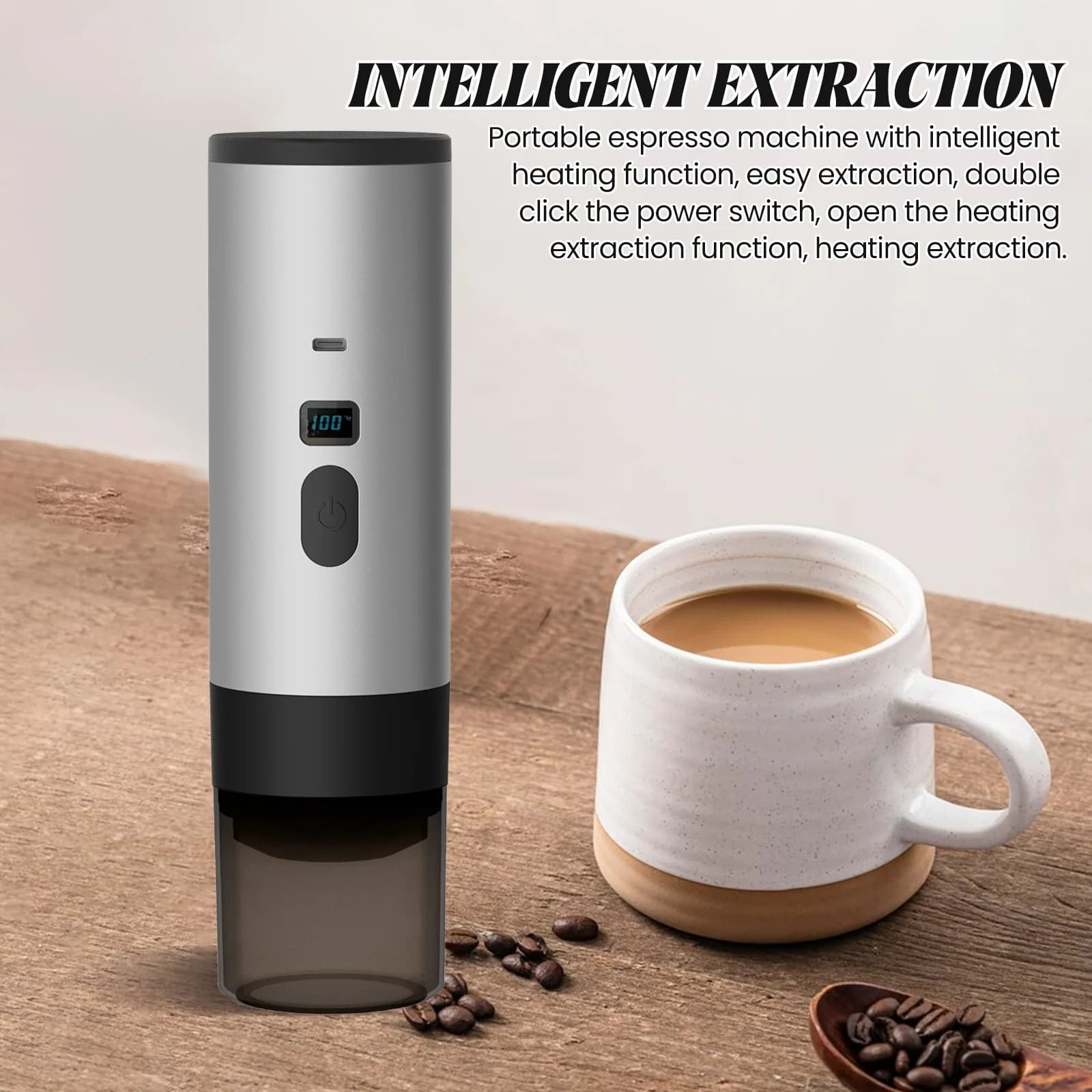 Cafetera portátil 3 en 1, 15 bares, recargable por USB, 12V, eléctrica, para viajes, camping, coche y hogar.
