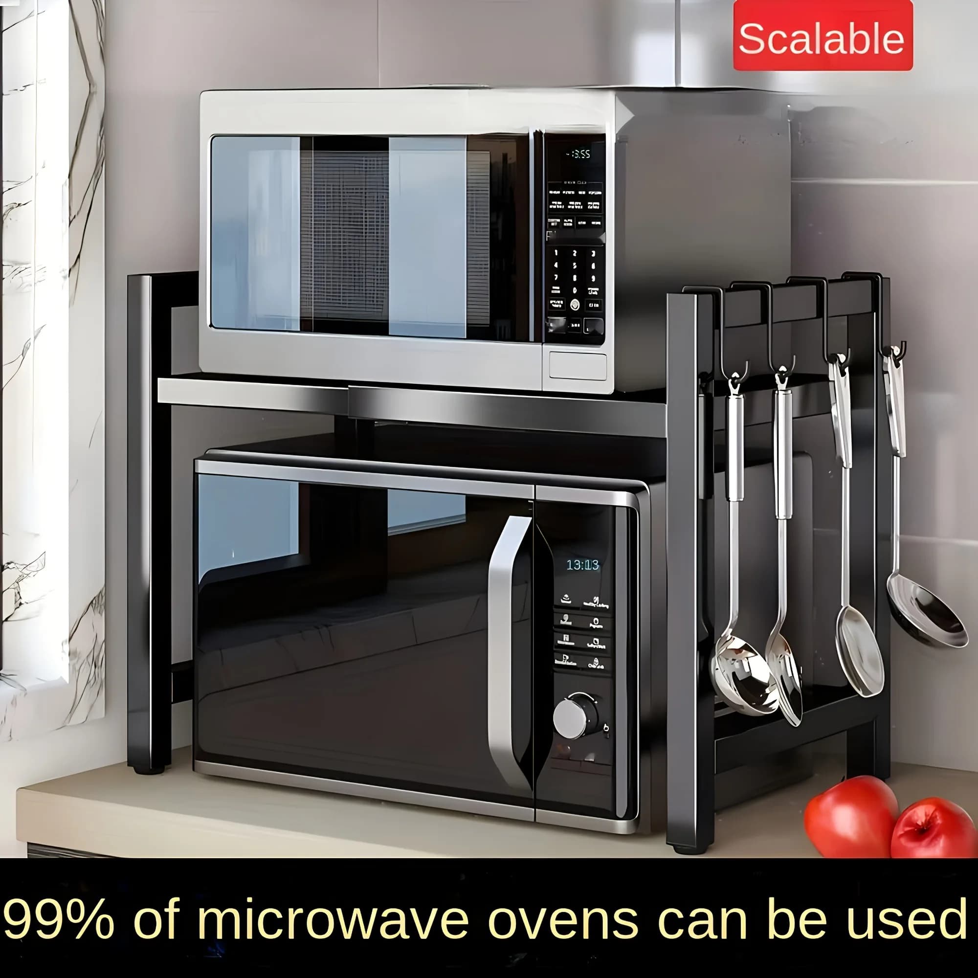 Centro de Almacenamiento Dinámico Integrado de Una Sola Capa, Soporte Modular de Cocina con 6 Ganchos, Unidad de Acabado de Duración Ajustable
