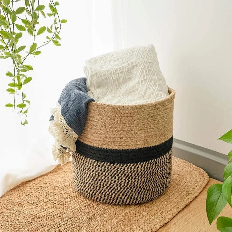 Cesta tejida de plantas de cuerda de yute resistente para maceteros de interior de suelo de maceta, cesta organizadora de almacenamiento de algas