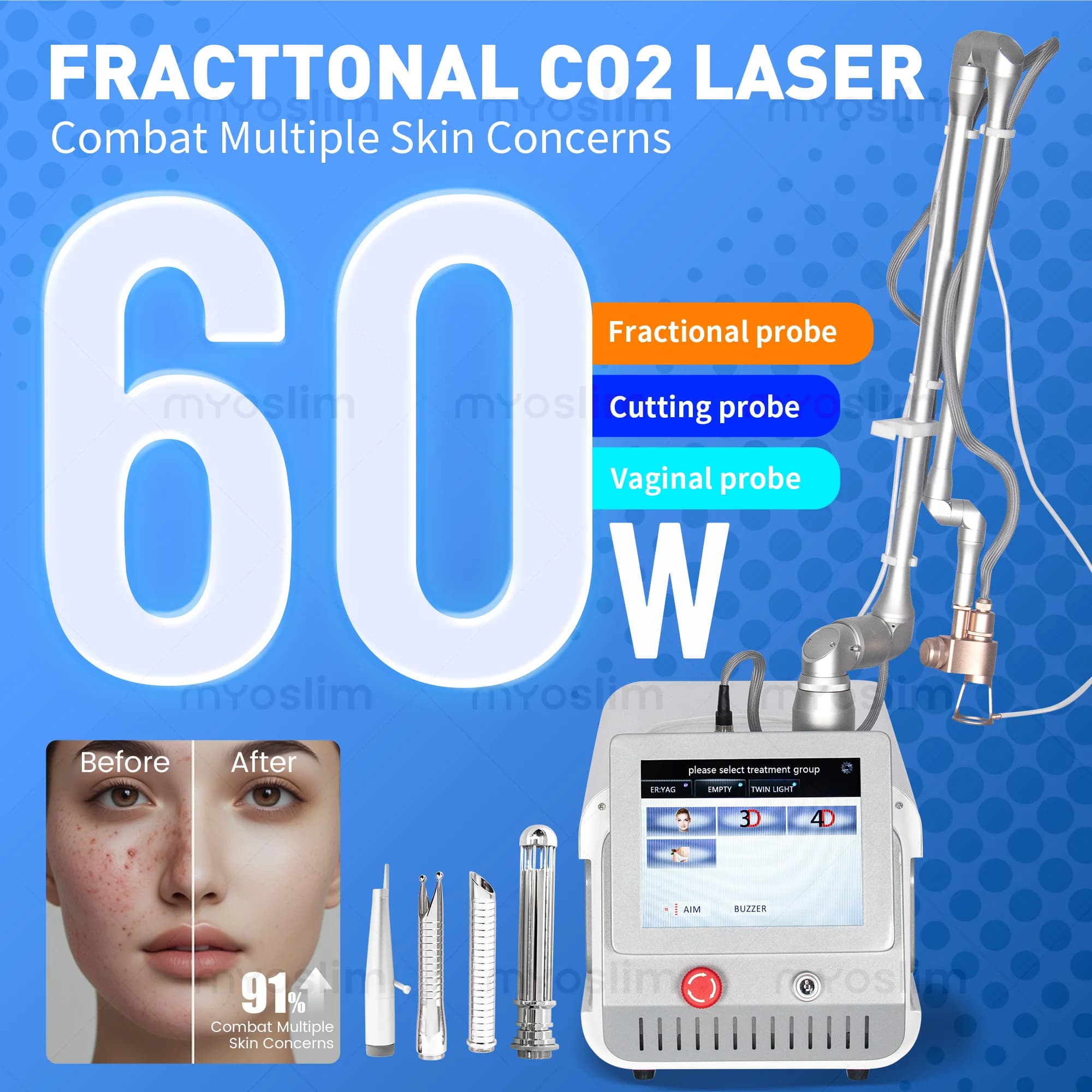 Máquina de belleza láser fraccional de CO2 profesional de 10600nm para la eliminación de cicatrices y estrías, equipo de salón de belleza con