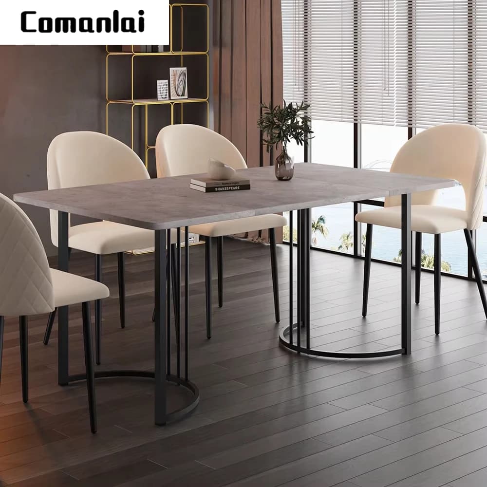Mesa de cocina rectangular Comanlai con patrón de mármol, mesa de comedor estable con estructura de metal y encimera de MDF, para 4-6 personas