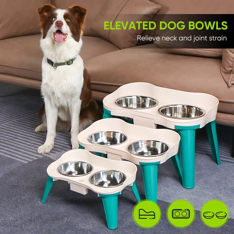 Comedero Elevado para Perros, Ajustable, Antideslizante, Impermeable, de Acero Inoxidable, con Graduación Gradual, para Perros y Gatos