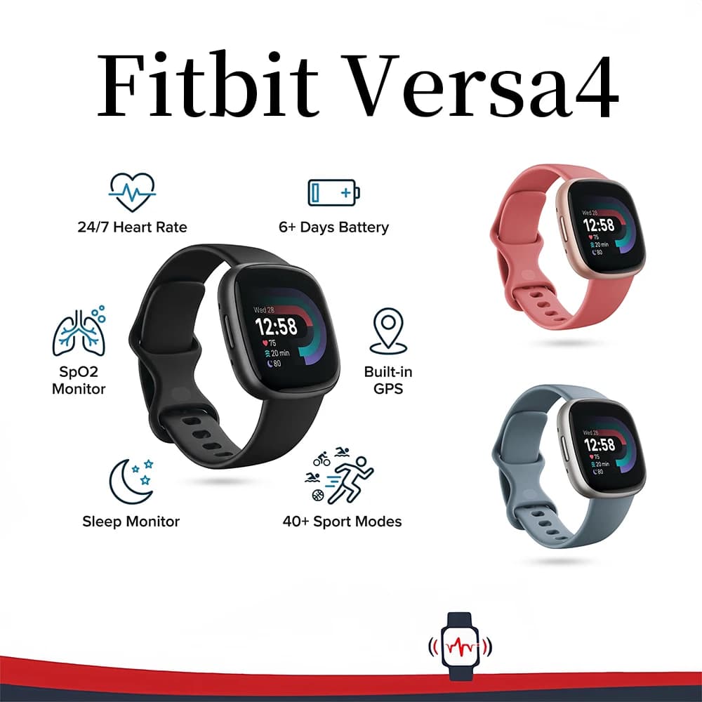 Fitbit Versa 4 Smartwatch GPS Fitness Tracker 24/7 Monitor de ritmo cardíaco SpO2 durante el sueño 50m impermeable para correr natación gimnasio al