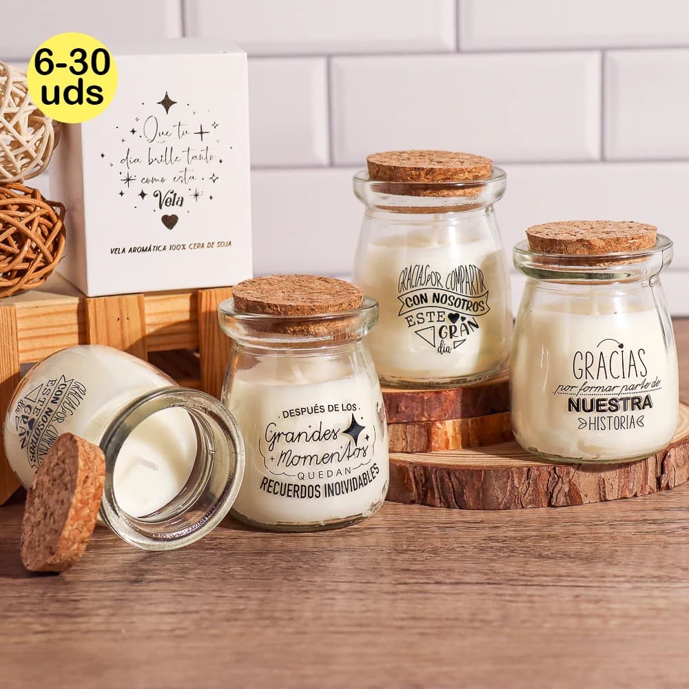 Lote de 6 a 30 unidades de velas con frases, velas aromáticas para regalar, Vela con caja de presentación, Regalos boda invitados, Detalles