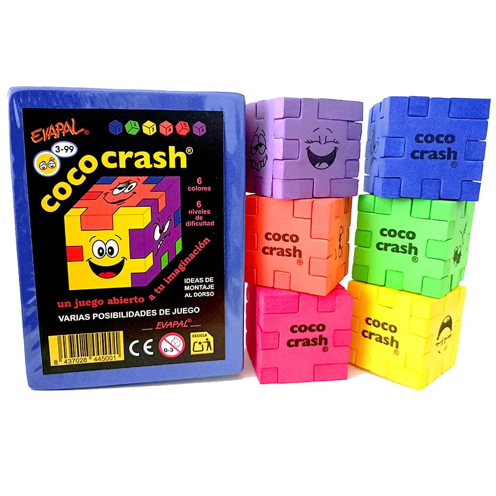 COCOCRASH - Set de 6 Puzzles 3D Cubo de Goma EVA, 6 Niveles de Dificultad, Juego de Ingenio y Desafío Mental, Coco-Crash, el Original de EVAPAL,
