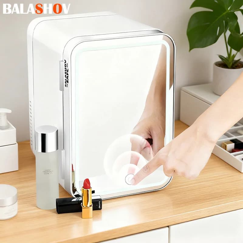 Mini refrigerador para acampar, cosméticos, refrigeradores portátiles de espejo pequeño de 4L para coche y hogar, maquillaje de doble uso,