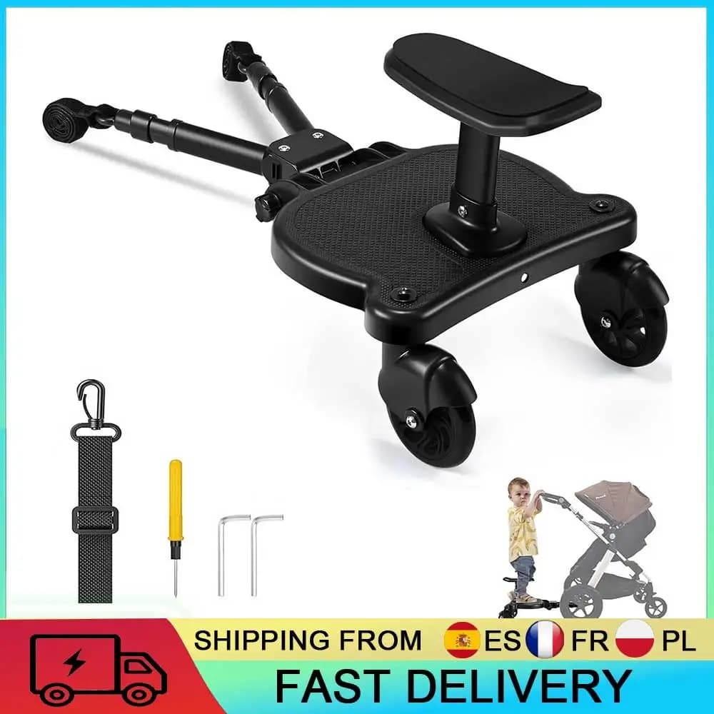 Plataforma para cochecito con asiento, capacidad máxima de carga de 25 kg / 55 libras, pedal universal para cochecito con asiento y respaldo