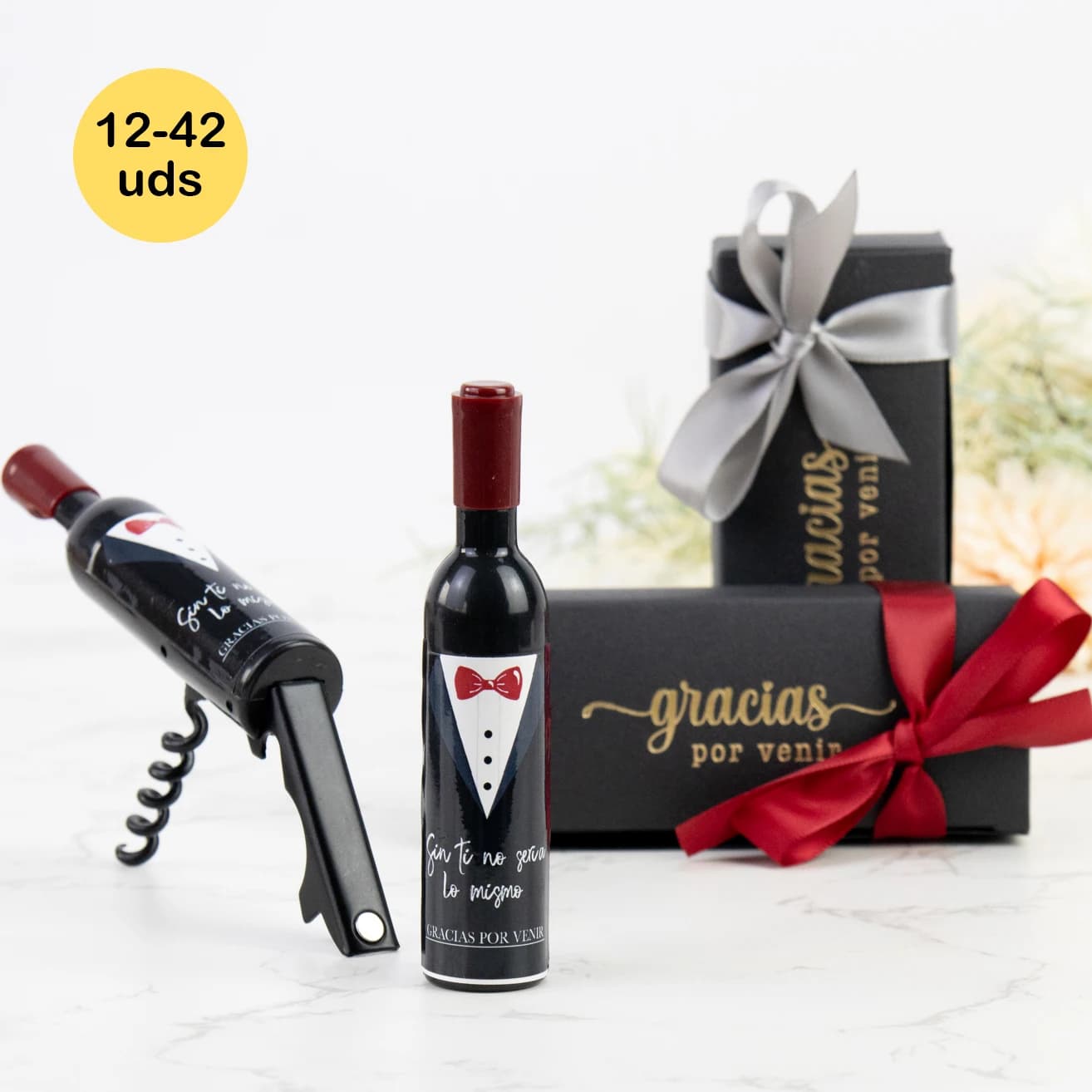 Lote de 12 a 42 unidades de abridores de botellas y sacacorchos para vino para boda, Detalles para invitados de boda, Regalos boda invitados, Caja y