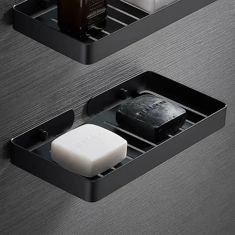 Soporte para jabonera montado en la pared, estantes organizadores dorados de acero inoxidable de una sola capa para baño, caja doble, soporte para