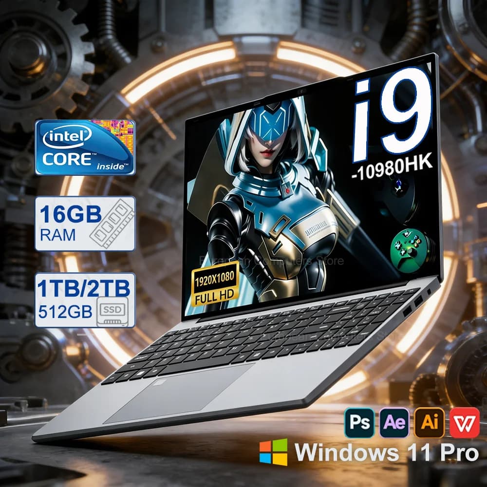 Computadora portátil de 15.6 pulgadas con Intel Core i9 10980HK, Windows 11 Pro, 16GB DDR, SSD de 1TB/2TB, i9, para oficina, con desbloqueo por