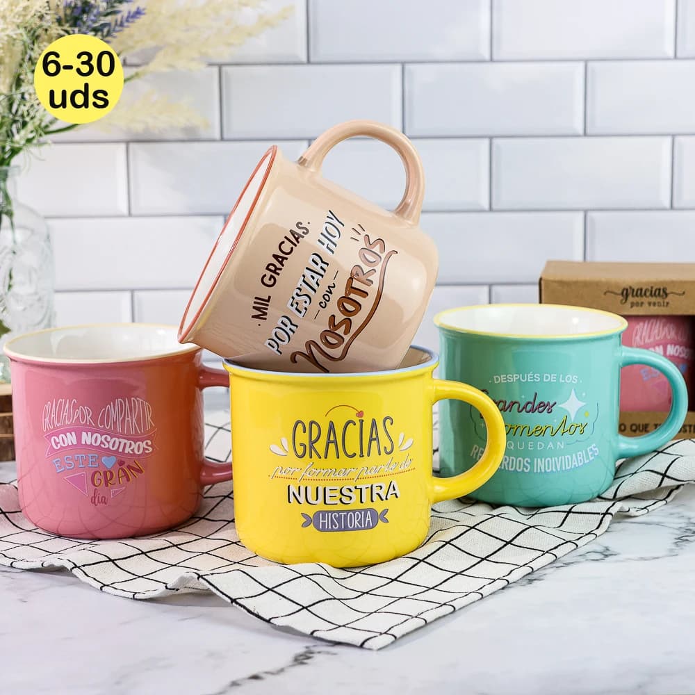 Lote de 6 a 30 unidades de tazas para regalar, Tazas desayuno con frases, 360 ml, Detalles boda invitados, Detalles de invitados para comunion,
