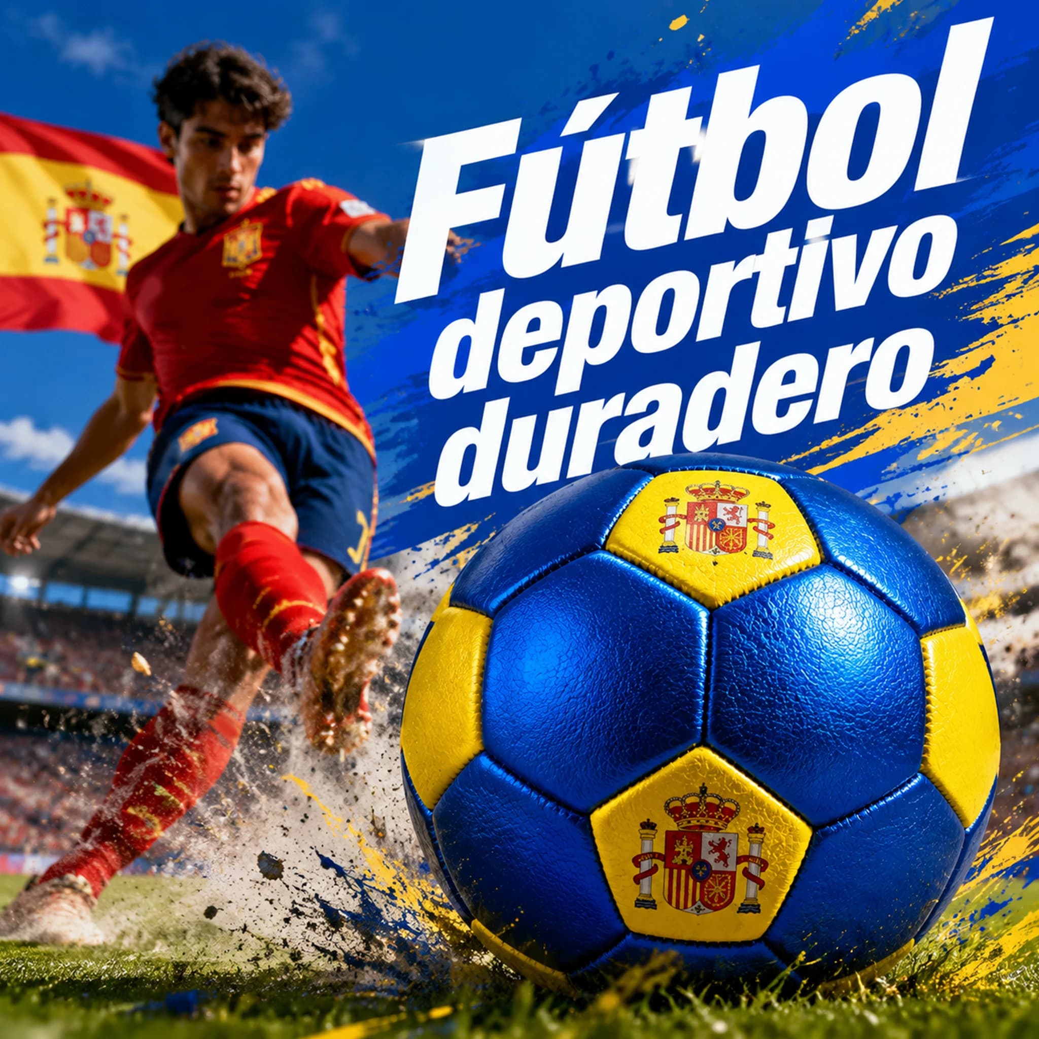 Balón de fútbol tamaño 22cm (8,6 pulgadas) diseño España con escudo nacional, fabricado en PVC impermeable resistente, ligero y fácil de