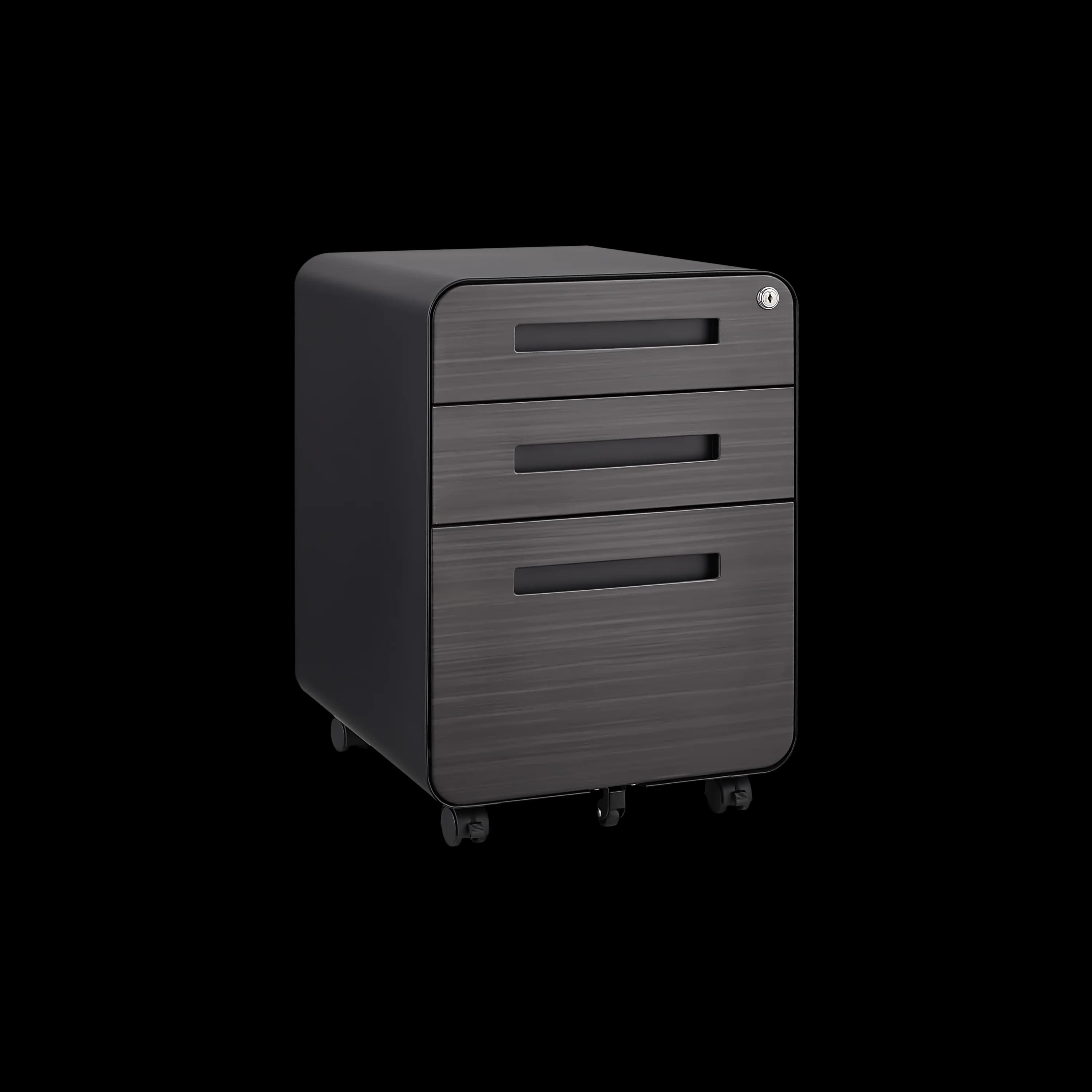 Archivador móvil negro de 3 cajones para debajo del escritorio, archivador de oficina de acero laminado en frío con cerradura para archivos legales