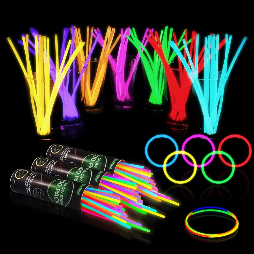 KROWN - Palitos Fluorescentes Brillan en la Oscuridad, Pulsera, Collares de Neón, Barritas Luminosas con Conectores para Fiestas, Cumpleaños,