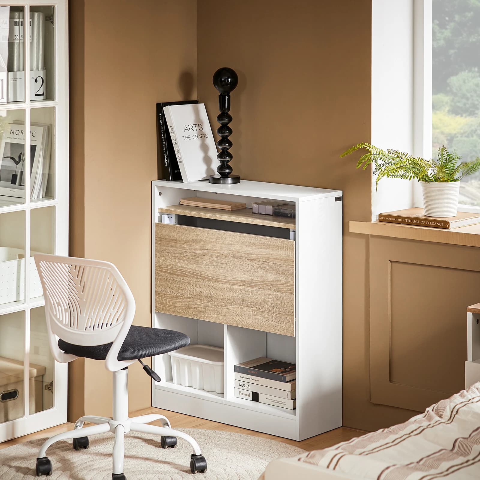 SoBuy FWT104 Mesa plegable con armario incorporado Mesa plegable con armario Mesa plegable con escritorio y armario