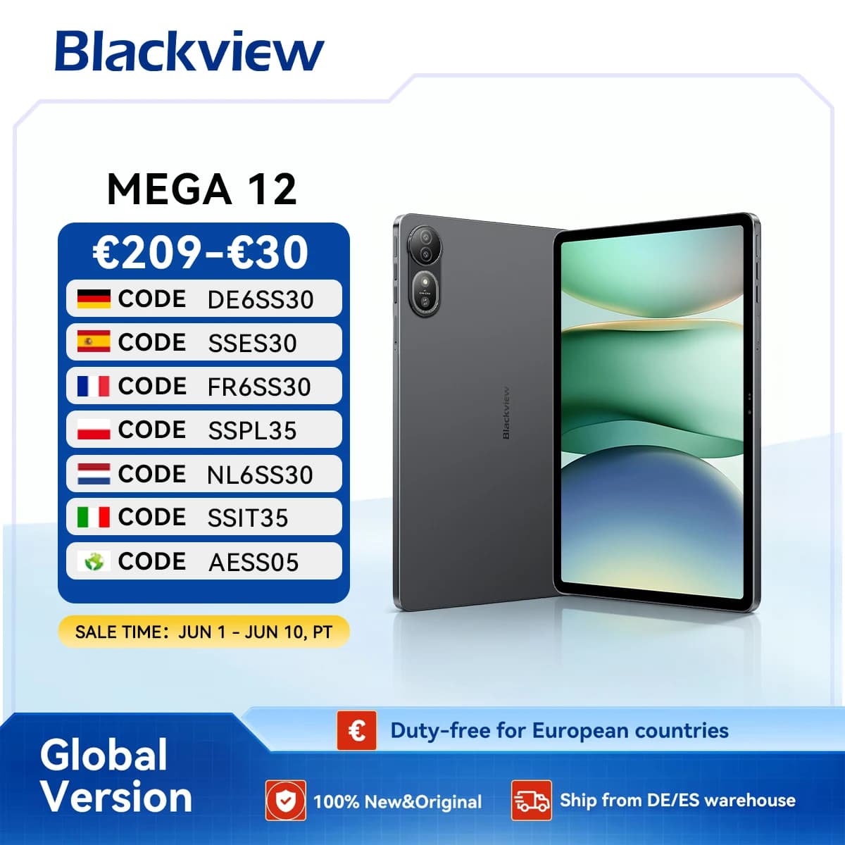 Tablet Blackview MEGA 12 5G con CPU Dimensity 7200, Pantalla de 12.2 Pulgadas 2.4K 120Hz, Resistente al Agua IP69K, 50MP, 10000mAh, Tablet PC