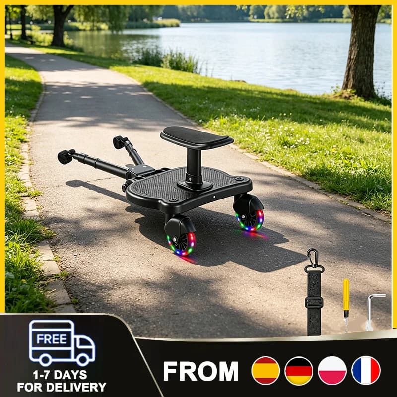 Tablero de cochecito universal estándar con pedal de asiento desmontable y °   Patas de acero para niños Tabla de carga 25 kg fabricadas la