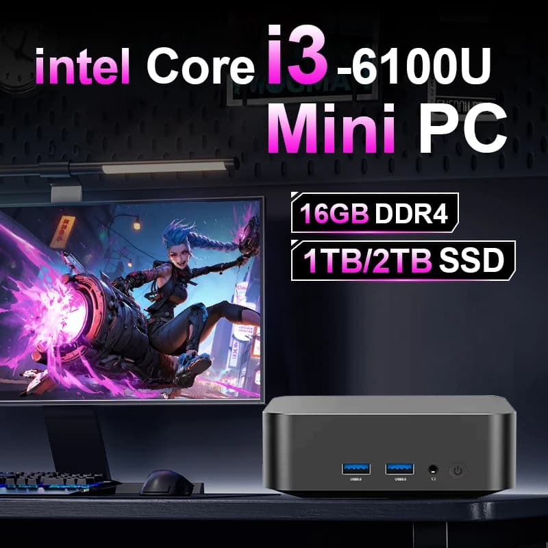 Mini PC FUCHU Intel Core i3 6100U con Windows 11 Pro, 16GB de RAM, SSD de 1TB/2TB, Computadora para Juegos 4K, WiFi6, BT5.2, Mini PC de Escritorio