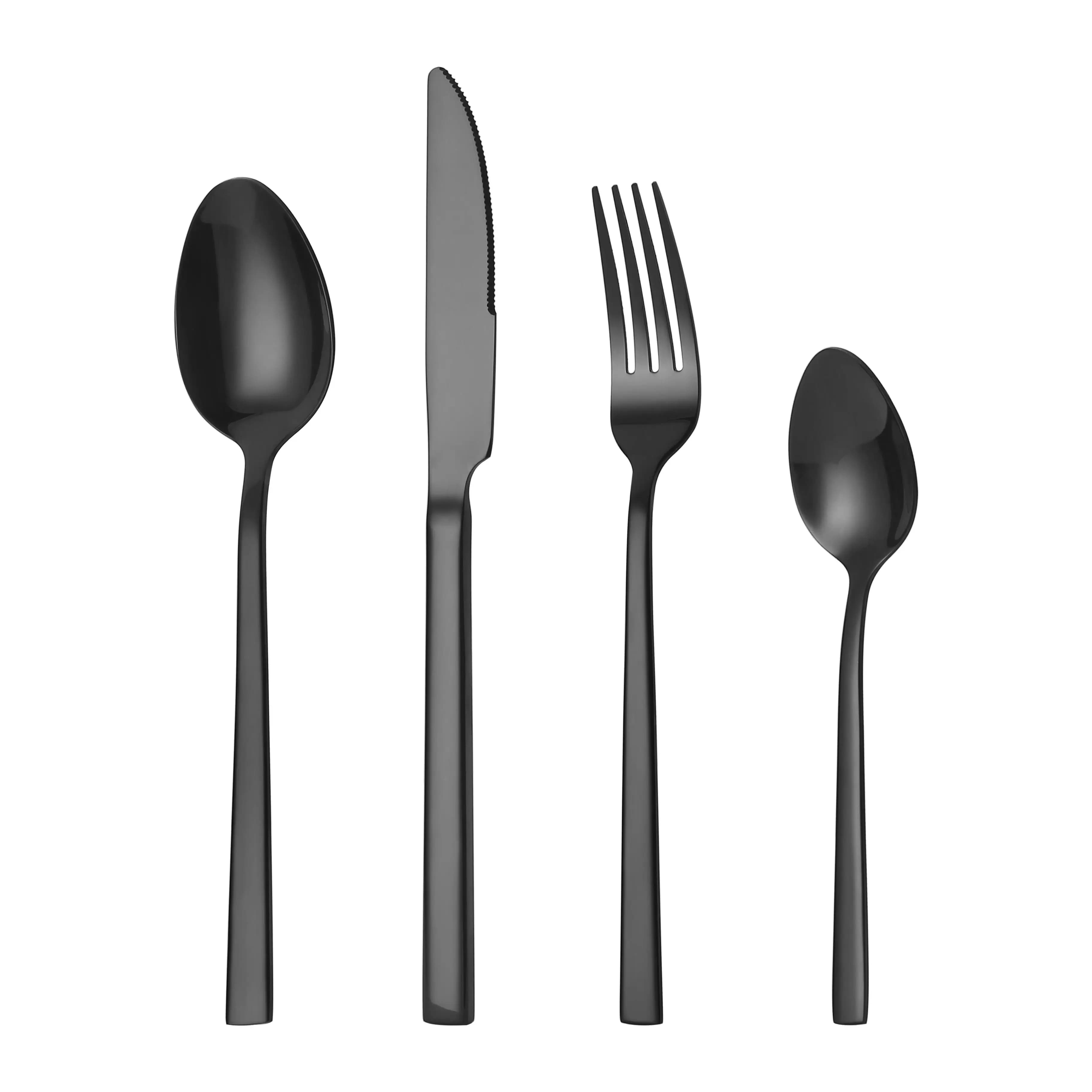 Mr.Spoon Juego 24 Piezas Cubiertos, Acero Inoxidable 18/0, Color Negro brillo, Incluye cuchillo,tenedor,cuchara,cucharilla, Cubertería, Servicio para