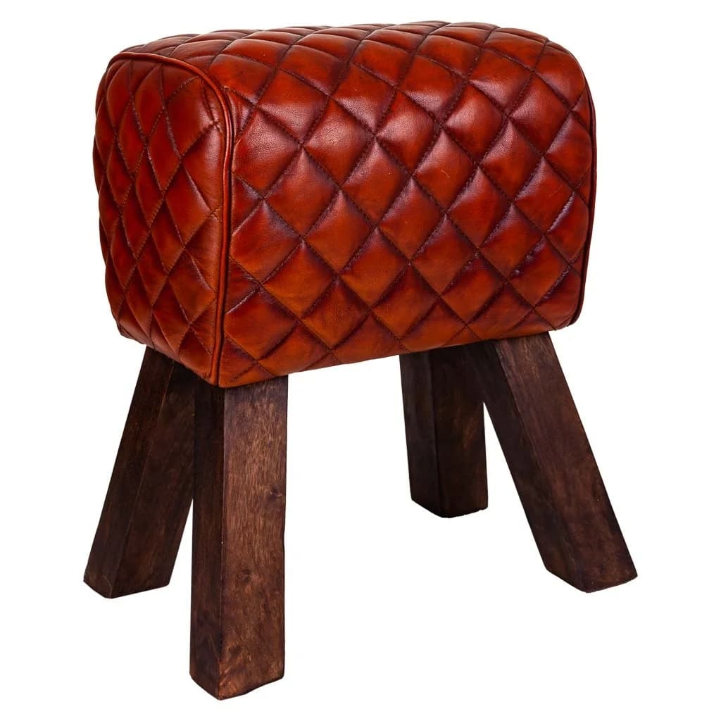 WANDERLUST DECO Taburete de Piel Marrón Diseño Elegante 41x30x51h Cm Alta Calidad Cómodo Asiento