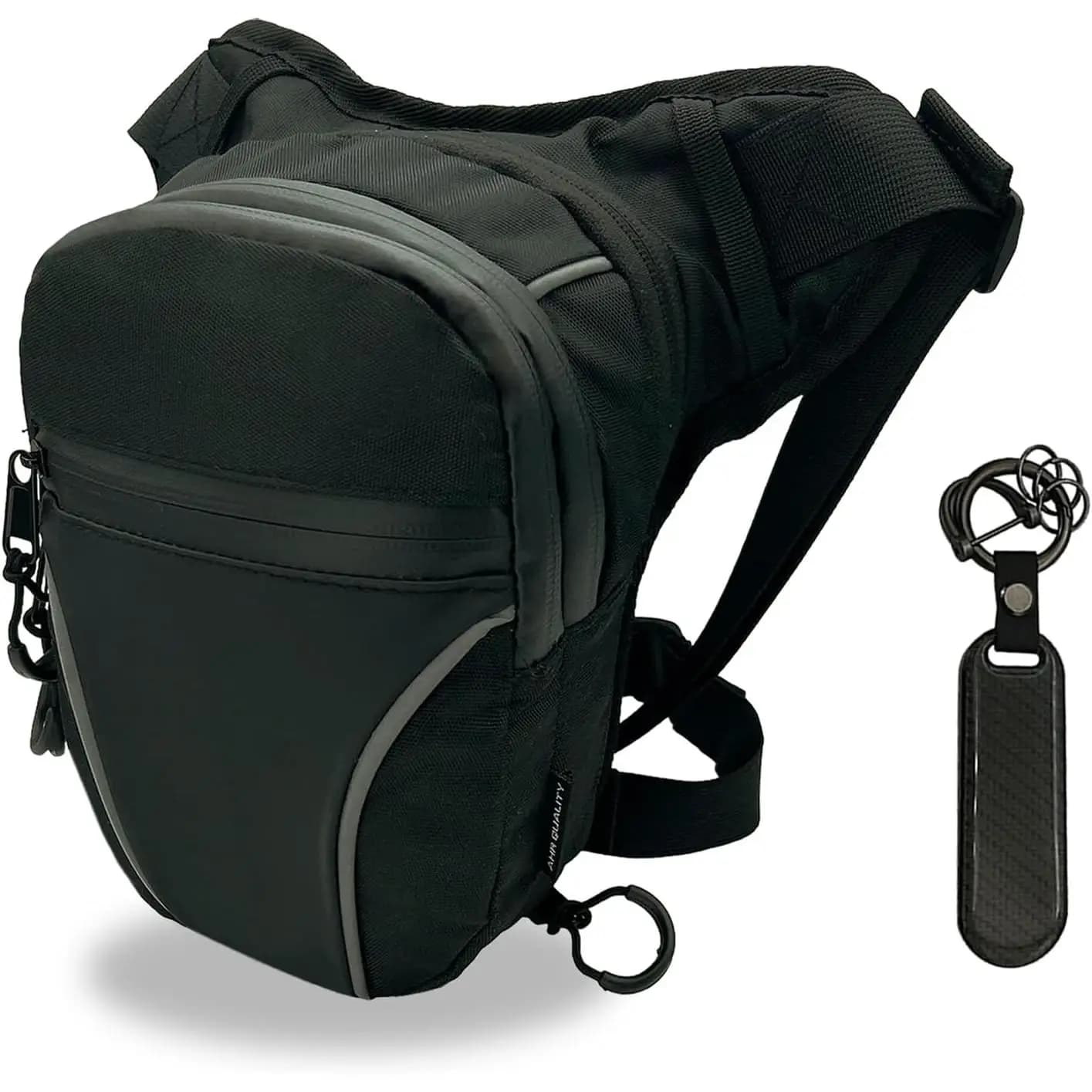 AHR Quality Pernera Moto (+ Llavero) con Tiradores Técnicos - Riñonera Moto Bolsa Pierna Moto Riñonera Pierna para Hombre y Mujer Lateral Táctica