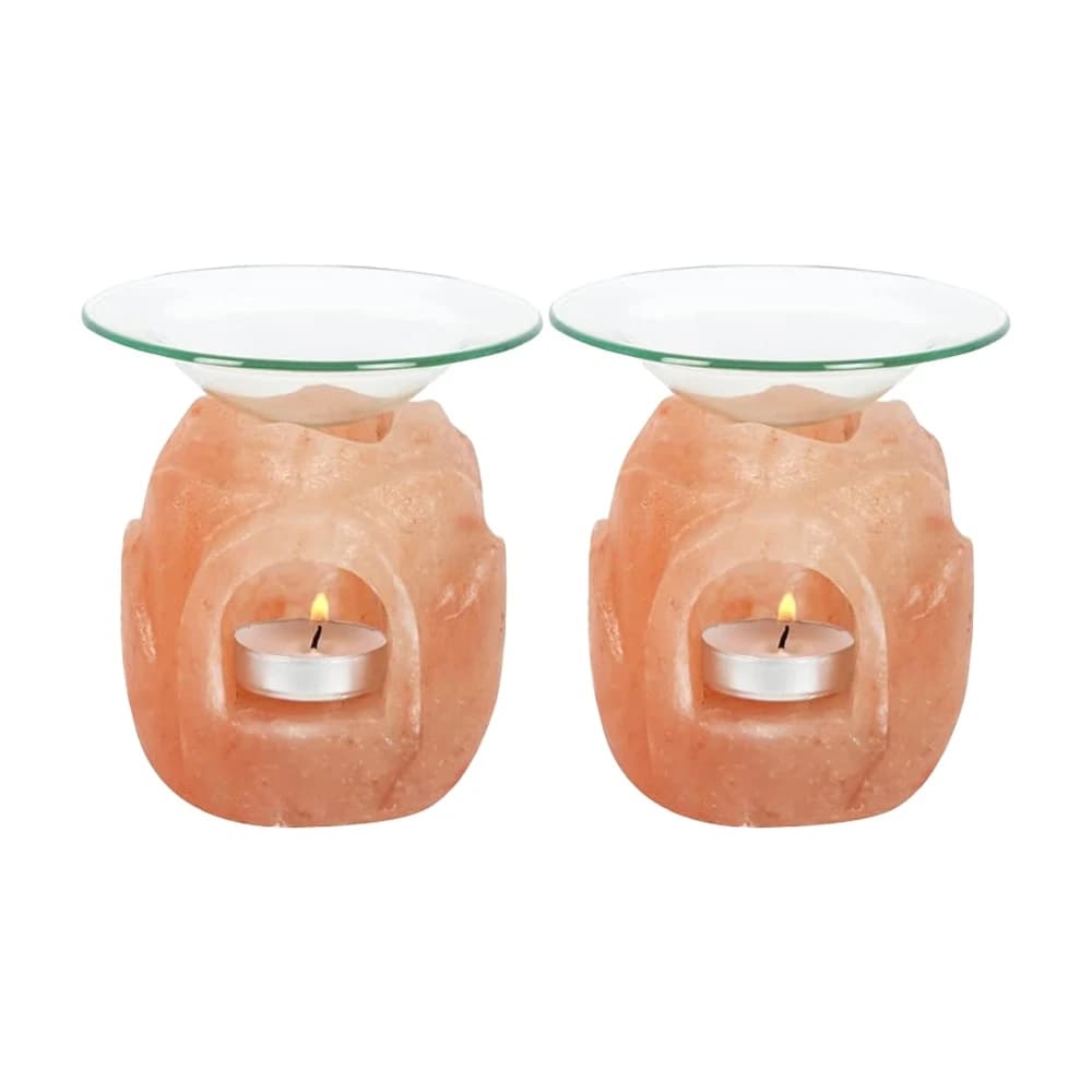 PLUSHOME Pack 2 Portavelas y Quemador de Sal Himalaya.Con formas. - Decoración del Hogar -Meditación -Relajacion- Bienestar-Concentracion-Yoga