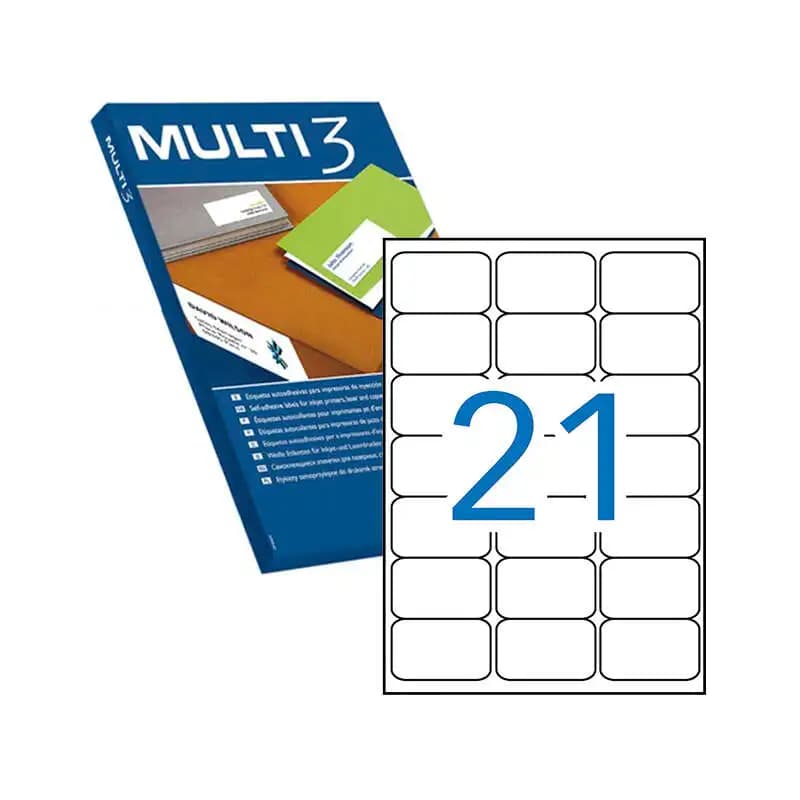 Multi3 pack de 2.100 etiquetas blancas cantos romos tamaño 63.5x38.1mm con adhesivo permanente para multiples usos