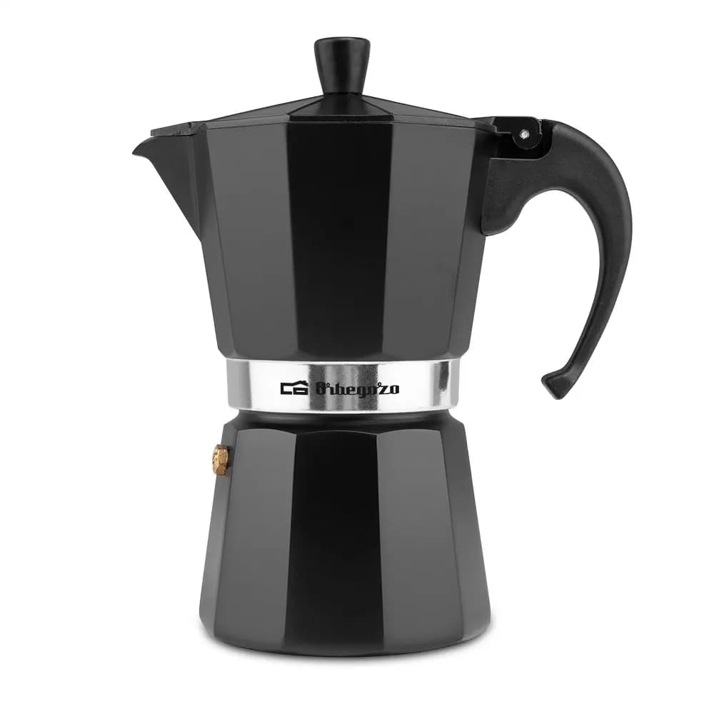 Cafetera de Aluminio Negra Orbegozo Capacidad 6-9-12 Tazas Fácil de Limpiar