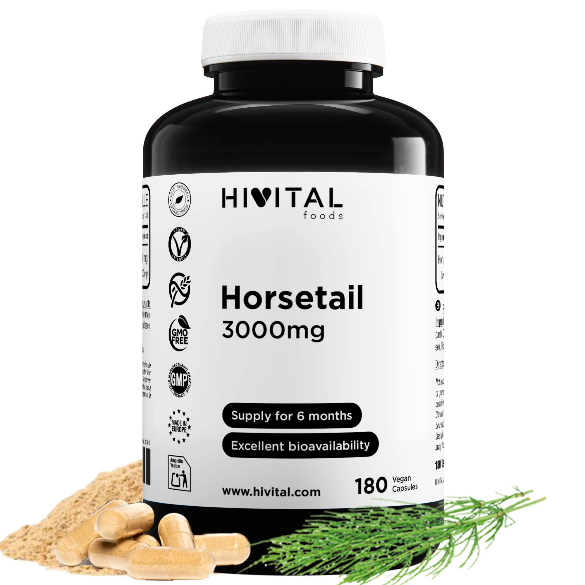 Cola de Caballo 3000 mg | 180 cápsulas veganas. Hivital