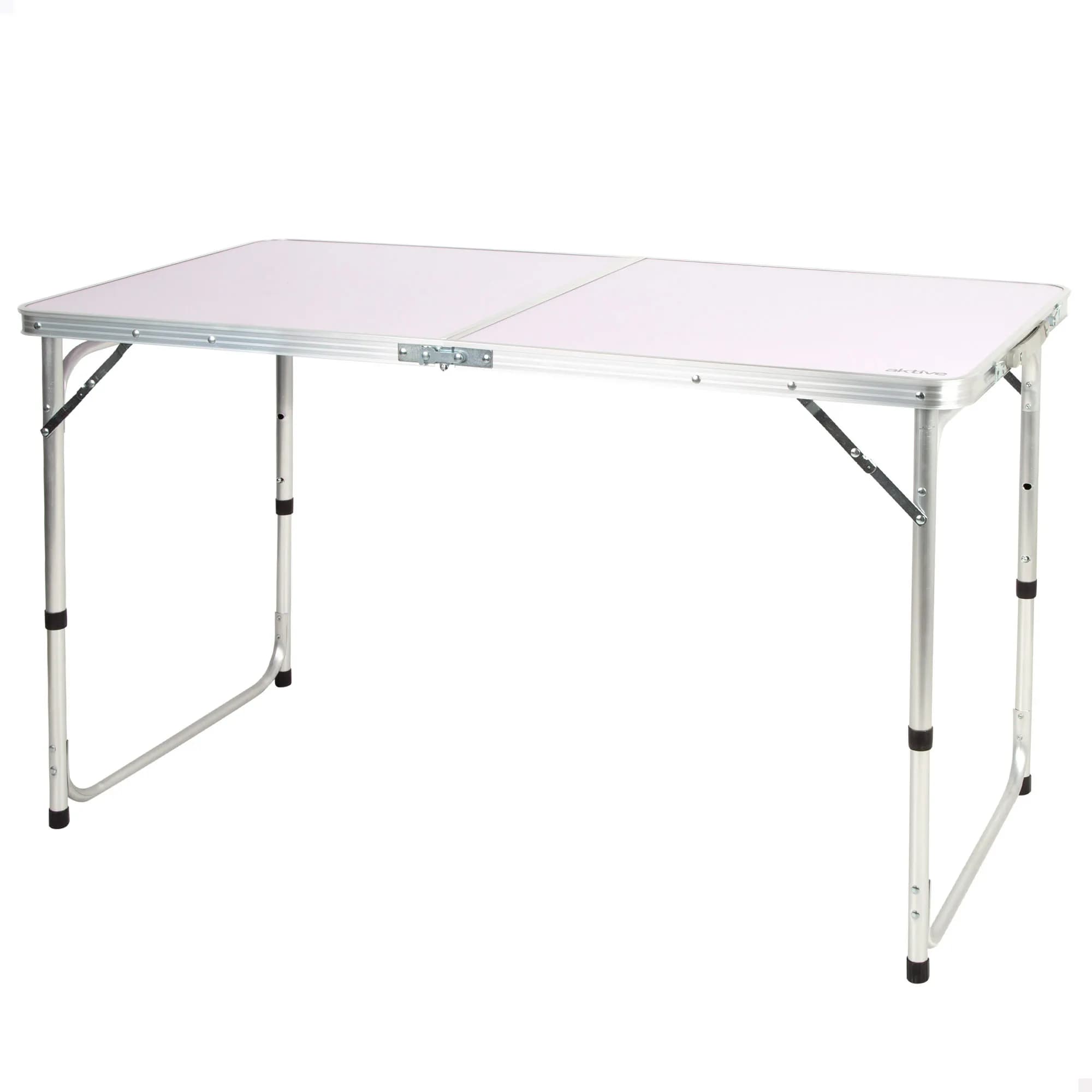 Aktive - Mesa plegable exterior, 120x60x54/60/70 cm, color malva, ajustable en altura, topes antideslizantes, asa de transporte, cierre de seguridad,