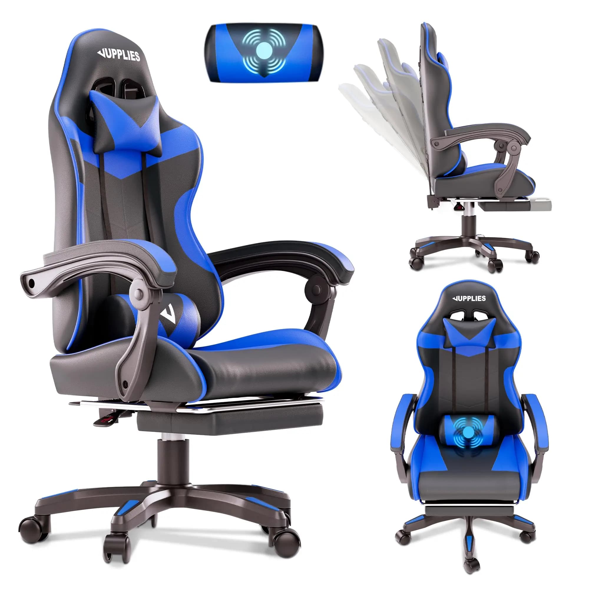 RELAXTY Silla Gaming Profesional con Masajeador - Silla de Oficina Ergonómica, Altura Regulable y Respaldo Abatible - Silla Gamer para Juegos