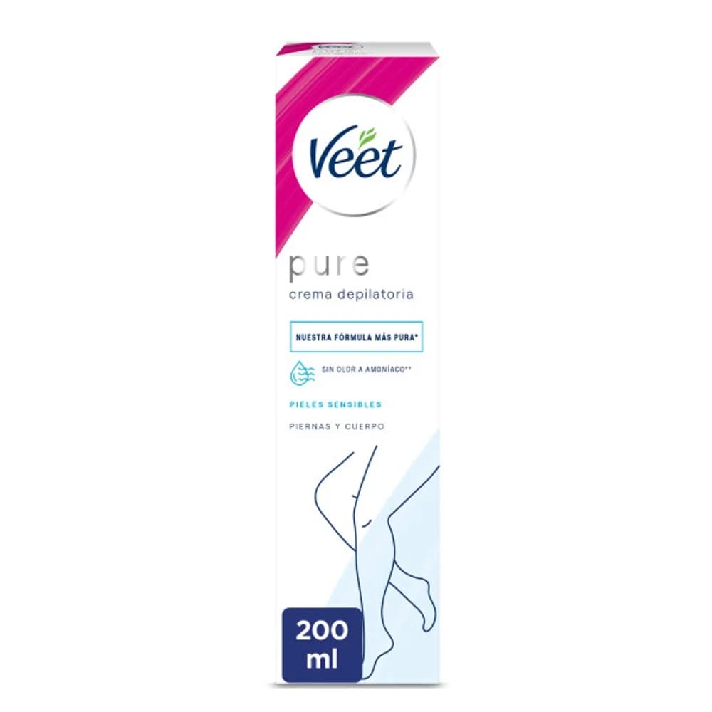 Veet Pure Crema Depilatoria Mujer | Piel sensible | Cuerpo, Piernas, Brazos, Axilas y Bikini | Sin olor a amoníaco | Suavidad duradera | 200ml