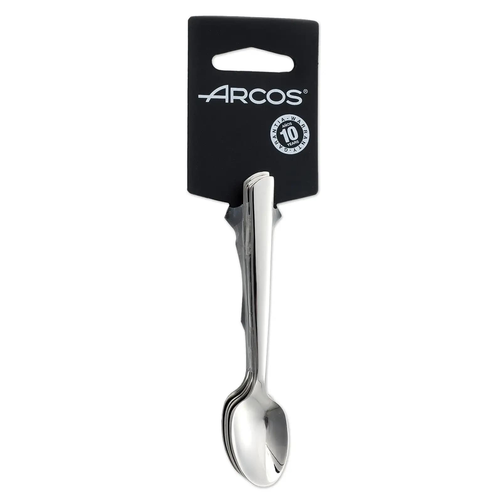 Arcos Cucharas Moka Acero Inoxidable 18/10, Juego de 6, Monoblock de una Pieza, 115 mm, Serie Toscana, Ideal para Café y Postres, Color Plata